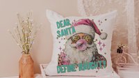 dear Santa define good define naughty pink Christmas throw pillows for couch, leopard print pillow Christmas gifts for new home, Santa Claus