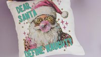 dear Santa define good define naughty pink Christmas throw pillows for couch, leopard print pillow Christmas gifts for new home, Santa Claus