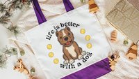 life is better with dogs pitbull tote bag for women, pittie mom pit bull gifts, reusable shopping bag, amstaff dog lover gift for her, cute
