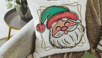 cute Santa face throw pillows for kids playroom, Santa Claus Christmas pillow cover 18x18, home decor gift for Christmas gifts for neighbors