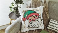 cute Santa face throw pillows for kids playroom, Santa Claus Christmas pillow cover 18x18, home decor gift for Christmas gifts for neighbors