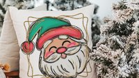 cute Santa face throw pillows for kids playroom, Santa Claus Christmas pillow cover 18x18, home decor gift for Christmas gifts for neighbors