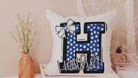 personalized initial throw pillows for couch custom Columbia blue dorm pillows for girls, secret Santa gifts for teenage girls, college