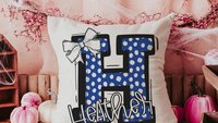 personalized initial throw pillows for couch custom Columbia blue dorm pillows for girls, secret Santa gifts for teenage girls, college