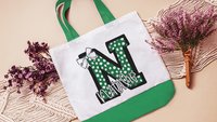 personalized gold coquette initial tote bag with name, school spirit gear, cheer tote bag for girls, college student gift, cheerleader gifts