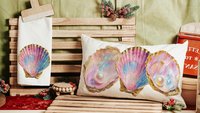 coastal kitchen towels for daughter, opalite pearl oyster hand towels for bathroom beach Christmas gifts for new homeowners, nautical decor
