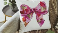 faux painted Valentines bow throw pillows for couch red heart Valentines coquette decorative pillows for girls room, Valentines day gifts