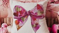 faux painted Valentines bow throw pillows for couch red heart Valentines coquette decorative pillows for girls room, Valentines day gifts