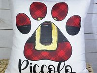 personalized Santa Paws Christmas throw pillows plaid Christmas decor for home, stocking stuffers for dog mom Christmas gifts for dog lovers