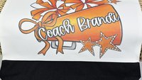 personalized cheerleader tote bag with name, orange school spirit cheer squad accessories, travel cheer bag for girls, cheerleader gifts