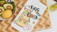 kiss the cook kitchen towel for baker, whimsical hand towels for kitchen, bridal shower kitchen gifts for women, stocking stuffers for adult
