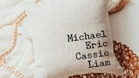 personalized family names throw pillow for bed, pet name pillow, unique anniversary gift for couple, dog parent gift, modern farmhouse decor