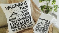 whatever is true Bible verse throw pillows for couch religious hand towels for church, Philippians 4:8 decorative pillows with scripture