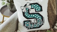 personalized initial throw pillows for little girls, best Christmas gifts for young women, white and teal name pillow cases for teens, dorm
