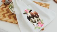 boho cow kitchen towels for mom, floral cow hand towels for bathroom, highland cow kitchen decor, cute cow gifts for cow lovers, first home