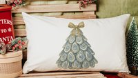 oyster shell Christmas tree throw pillows for couch, coastal Christmas kitchen towels for winter, oyster Christmas gifts for neighbors, best