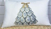 oyster Christmas tree lumbar throw pillows for chairs winter designs, coastal Christmas decorative pillows for couch, beach Christmas gifts