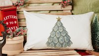 coastal Christmas tree throw pillows for guest room, beach Christmas gifts for neighbors, oyster shell decorative pillows for sofa, holiday