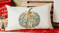 oyster shell pumpkin decorative pillows for breakfast nook, nautical pumpkins autumn kitchen towels, Thanksgiving hosting gift, fall coastal