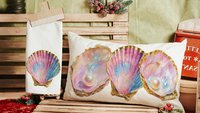 beach lumbar pillows for bedroom, opalite pearl oyster throw pillow for couch, beach Christmas gifts for beach lovers, coastal decorative