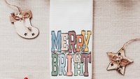 merry and bright kitchen towels for Christmas, boho Christmas hand towel for guest bathroom, trending Christmas gifts for new homeowners
