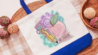 personalized pastel apple tote bag for school, back to school gifts for coworkers, first day of school gifts for teachers, watercolor pencil