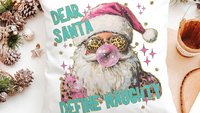 dear Santa define good define naughty pink Christmas throw pillows for couch, leopard print pillow Christmas gifts for new home, Santa Claus