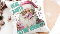 dear Santa define good define naughty pink Christmas throw pillows for couch, leopard print pillow Christmas gifts for new home, Santa Claus