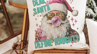 dear Santa define good define naughty pink Christmas throw pillows for couch, leopard print pillow Christmas gifts for new home, Santa Claus