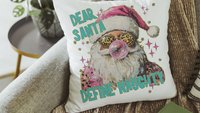 dear Santa define good define naughty pink Christmas throw pillows for couch, leopard print pillow Christmas gifts for new home, Santa Claus