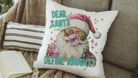 dear Santa define good define naughty pink Christmas throw pillows for couch, leopard print pillow Christmas gifts for new home, Santa Claus