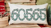 custom zip code pillow for couch, real estate agent gift, turquoise bandana print long pillow covers 12 x 20, country girl gifts, realtor
