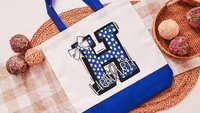 personalized gold coquette initial tote bag with name, school spirit gear, cheer tote bag for girls, college student gift, cheerleader gifts