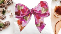 faux painted Valentines bow throw pillows for couch red heart Valentines coquette decorative pillows for girls room, Valentines day gifts