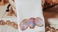 opalite pearl oyster hand towels for bathroom beach Christmas gifts for beach lovers, coastal kitchen towels for Mom, nautical decor home