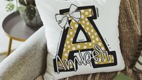 personalized initial throw pillows for nursery, best Christmas gifts for young women, dorm decor for college girls gold name pillow cases