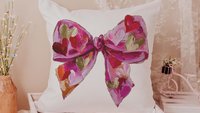 faux painted Valentines bow throw pillows for couch red heart Valentines coquette decorative pillows for girls room, Valentines day gifts
