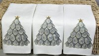 oyster shell Christmas tree tea towel for bathroom, coastal Christmas kitchen towel for women, nautical housewarming gifts for her, holiday