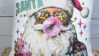 dear Santa define good define naughty pink Christmas throw pillows for couch, leopard print pillow Christmas gifts for new home, Santa Claus
