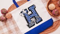 personalized initial tote bag for daughter, royal blue coquette Christmas gifts for girls, custom name tote book bag for school, secret