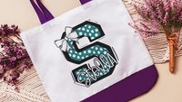 personalized initial tote bags for girls, secret Santa gifts for her, trendy teal name tote book bag for school, Christmas gifts for college