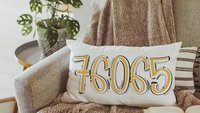 custom zip code pillow lumbar decorative bed pillow cover cute dorm pillows for girls, moving gift for daughter, purple school spirit decor