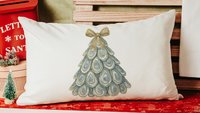 oyster shell Christmas tree throw pillows for couch, coastal Christmas kitchen towels for winter, oyster Christmas gifts for neighbors, best