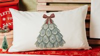 oyster shell Christmas tree throw pillows for couch, coastal Christmas kitchen towels for winter, oyster Christmas gifts for neighbors, best