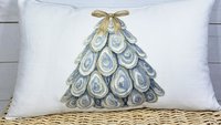 oyster shell Christmas tree throw pillows for couch, coastal Christmas kitchen towels for winter, oyster Christmas gifts for neighbors, best