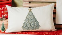 coastal Christmas tree throw pillows for guest room, beach Christmas gifts for neighbors, oyster shell decorative pillows for sofa, holiday