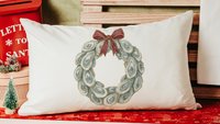 oyster shell Christmas wreath lumbar throw pillows for chairs winter designs, oyster Christmas decorative pillows for couch, beach Christmas