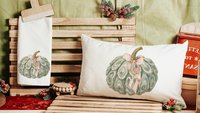 oyster shell pumpkin decorative pillows for breakfast nook, nautical pumpkins autumn kitchen towels, Thanksgiving hosting gift, fall coastal