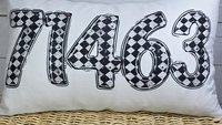 personalized black and white grunge harlequin pillow for dorm, custom zip code lumbar pillow home decor, girly gothic gifts for home, moving