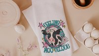 funny cow kitchen towels for gifts, cowgirl hand towel for guest bathroom, whimsical home decor gift for her, cute cow gifts for cow lovers